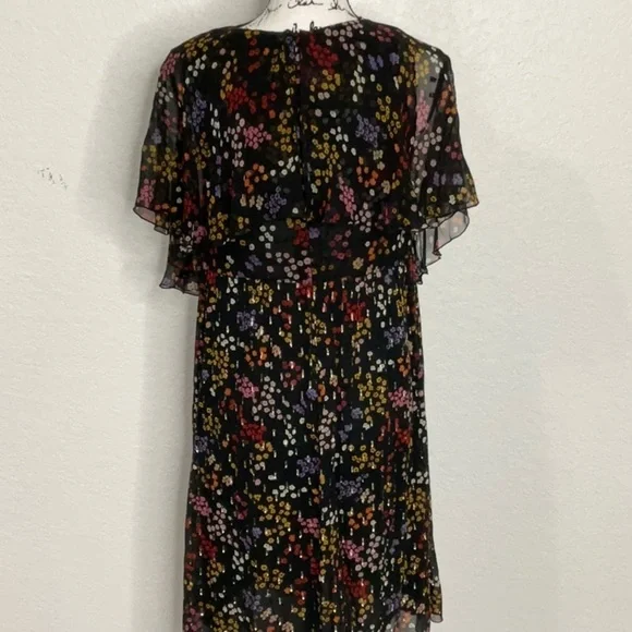 512- See By Chloe Black Floral Sheer Silk Dress, Size 2 (36)
